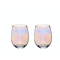 Rainbow-Pearl Iridescent Tumbler Glasses, 600 ml (Set of 2), 2 Count (Pack of 1), Multi-Colour