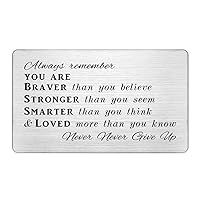 Inspirational Wallet Card Gifts, Permanent Engraving Wallet Insert, Always Remember You are Braver than You Believe, Never Never Give Up, Encouragement Birthday Gifts for Men