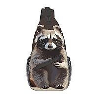 Cute Raccoon Print Cross Chest Bag Crossbody Backpack Sling Shoulder Bag Travel Hiking Daypack Cycling Bag