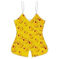 Yellow Duck Funny Slip Jumpsuits One Piece Romper for Women Sleeveless with Adjustable Strap Sexy Shorts
