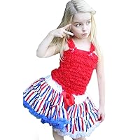 4th July Red Ruffles Shirt RWB Stripe Pettiskirt Set USA Girl Clothing 1-8y