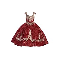 Mollybridal 2024 Glitter Sequined Sheer Neck Princess Toddler Pageant Prom Formal Party Dresses for Little Girls Rhinestones