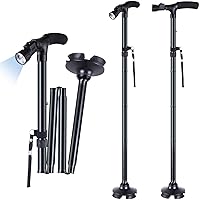 Walking Cane with LED Light: Ohuhu Folding Cane for Men Women Foldable Walking Stick with Strap Portable Adjustable Lightweight Free Standing Canes with Carrying Bag for Fathers Mothers