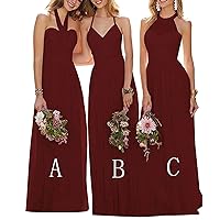 Women's A Line Halter Bridesmaid Dresses Long Chiffon Formal Evening Party Gown Size 8 BurgundyC