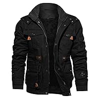 Men's Cotton military jacket with Hood Fleece Lining Work Jackets with Cargo Pockets cccts