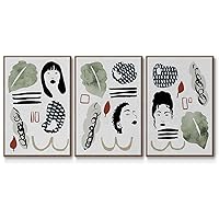 Renditions Gallery 3 Piece Wall Art Modern Paintings Illustrated Women with Collected Mindfulness Botanical Abstract Walnut Floater Framed Artwork for Bedroom Office Kitchen - 16
