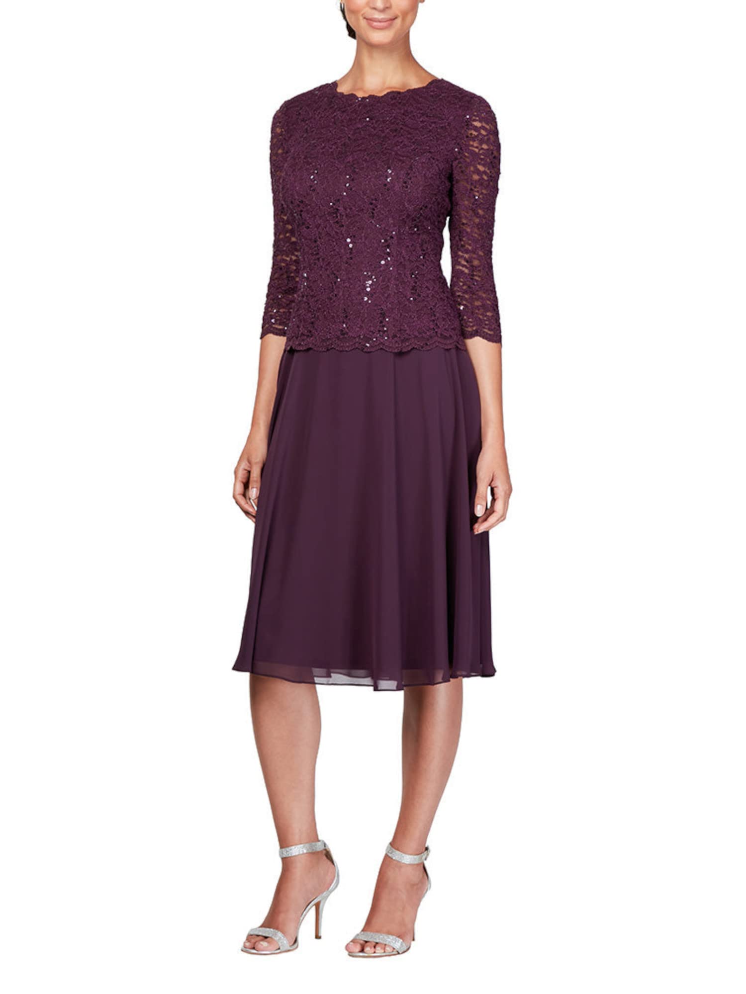 Alex Evenings Women's Tea Length Sequin Mock Dress (Petite and Regular)