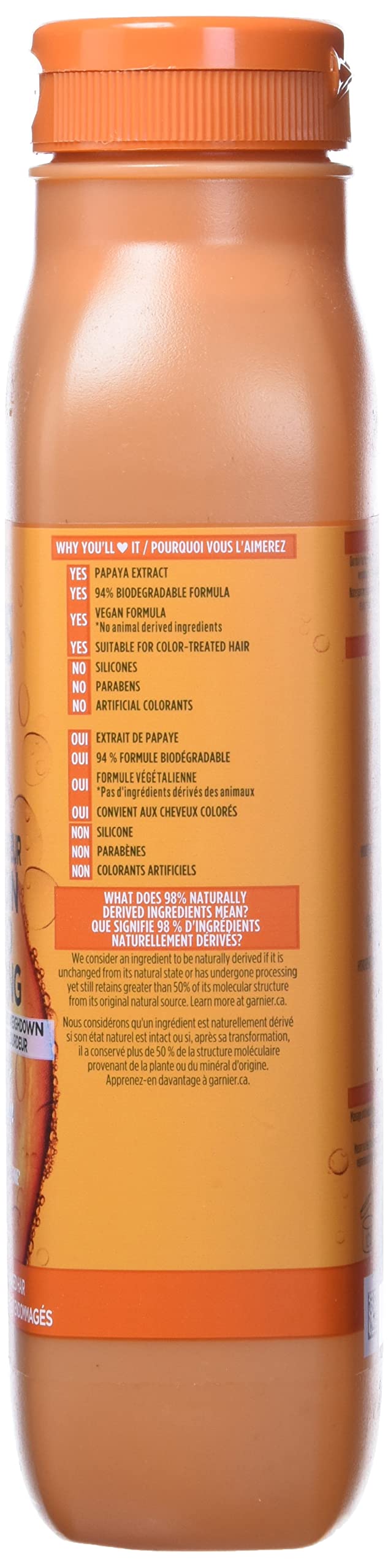 Garnier Fructis Damage Repairing Treat Shampoo, 98 Percent Naturally Derived Ingredients, Papaya, Nourish Dry Damaged Hair, Coconut, 11.8 Fl Oz