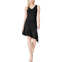 Womens Casual Asymmetrical Dress, Black, X-Large