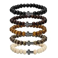 MILAKOO 5 Pcs Wooden Beaded Bracelet Bangle for Men and Women Elastic