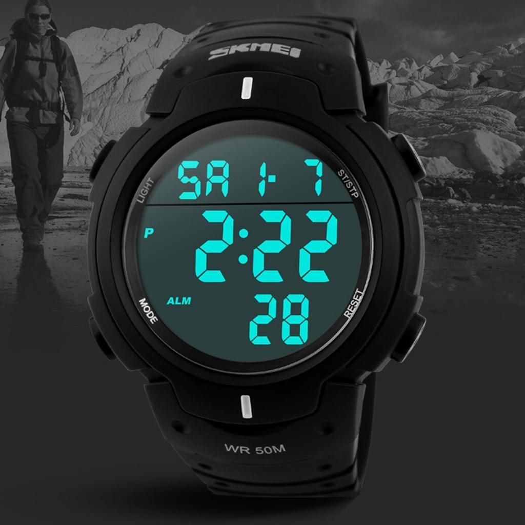 Carrie Hughes Men's Digital Sports Watch Waterproof LED Screen Large Face Military Luminous Stopwatch Alarm Army Outdoor Watch Black CH123 (CH289)