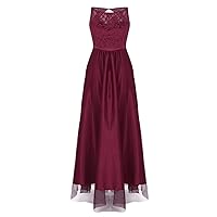 YiZYiF Women's Round Neck Tulle Appliques Long Evening Cocktail Gowns Long Maxi Dress