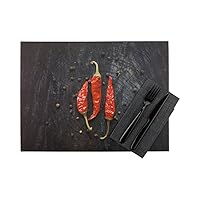 Restaurantware 15.7 Inch x 11 Inch Paper Placemats 12 Semi Disposable Printed Table Mats - Rectangular Stain Resistant Hot Chilly Print Paper Disposable Placemats Acrylic Vinyl Coating Ample Space