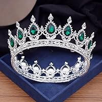 Gorgeous Crystal Tiara Crowns for Queen Wedding Crown Hair Jewelry Diadem for Women Birthday Circle Ornaments (Silver Green)