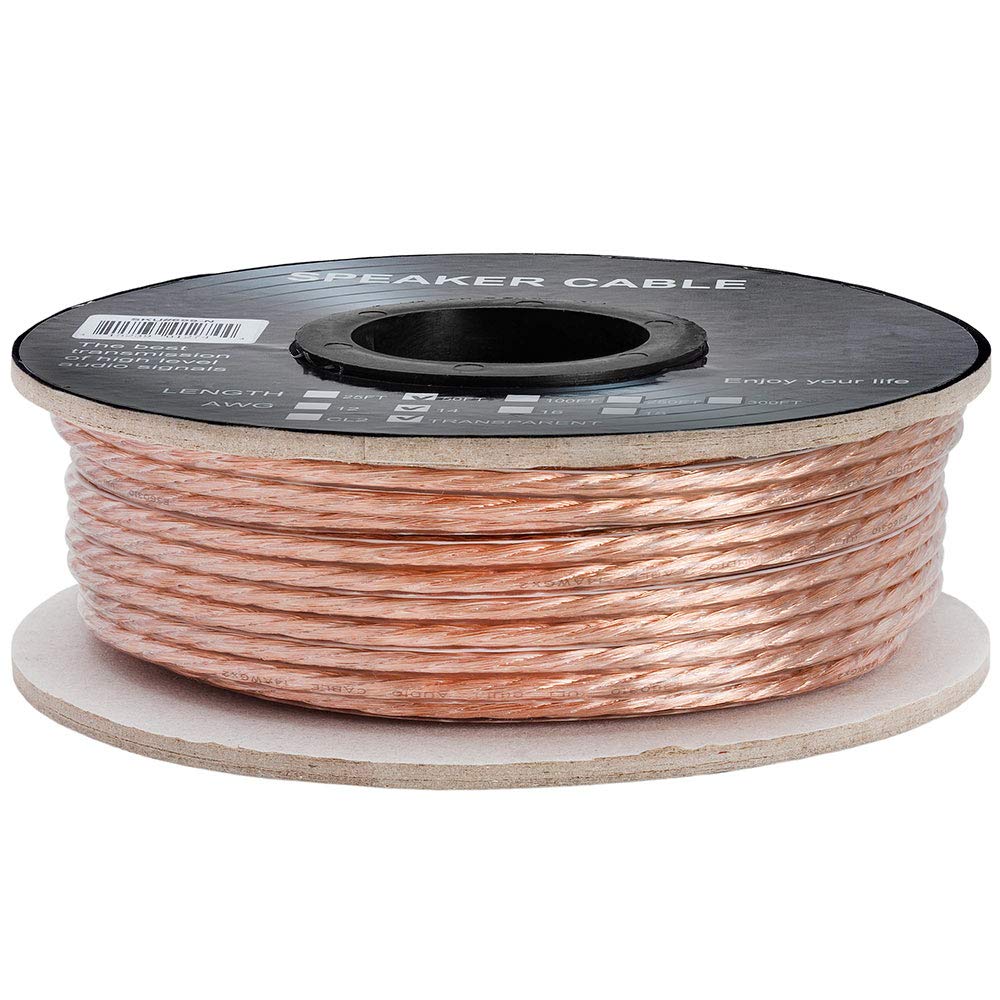 Cmple - 2 Conductor 14AWG Speaker Wire for Home Theater System, Amplifier, Car Audio Speaker Cable - 50 Feet, Clear
