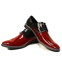 Modello Viareggio - Handmade Italian Mens Color Red Oxfords Dress Shoes - Cowhide Patent Leather - Lace-Up