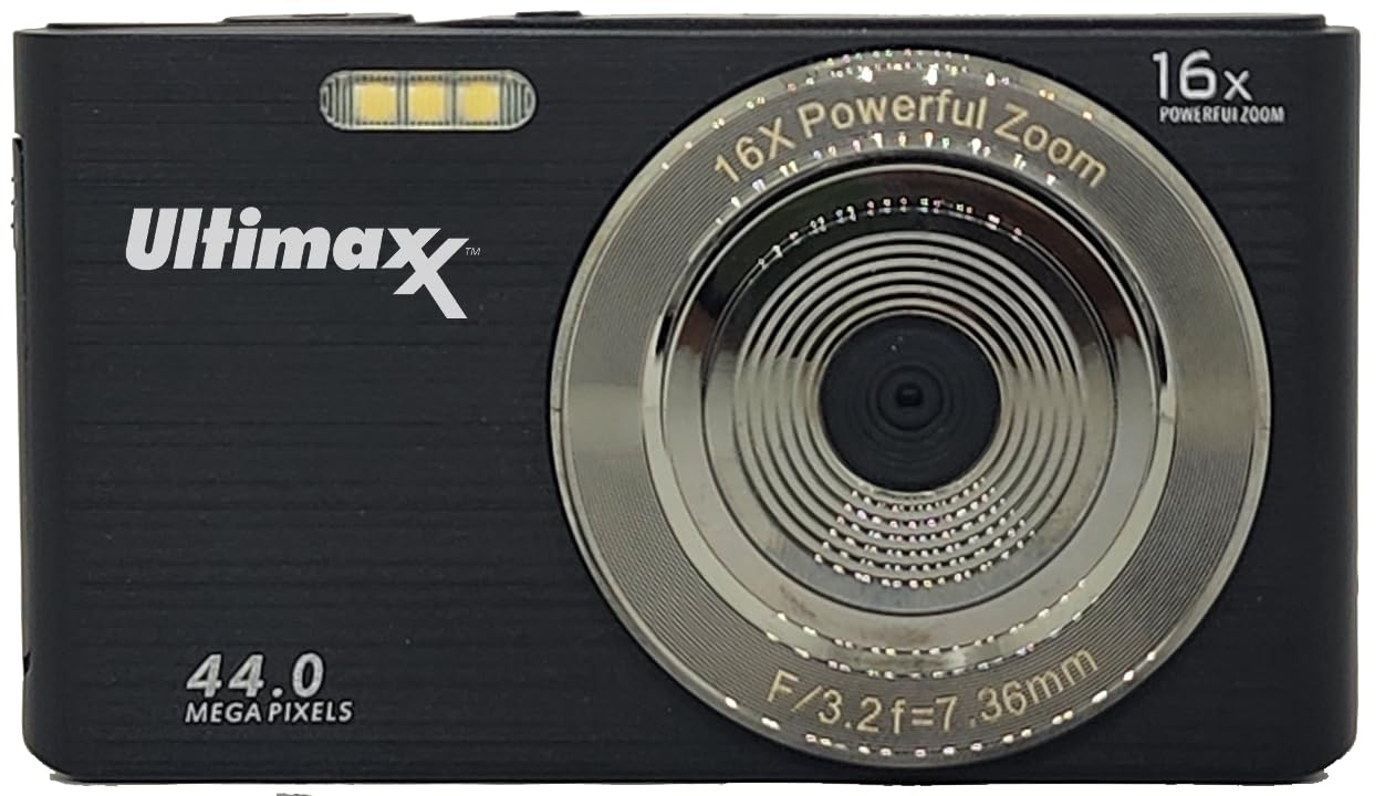 Ultimaxx 44MP Digital Compact Camera with 16X Digital Zoom, 2.4 LCD Auto-Focus Point and Shoot Digital Camera with 32GB SD Card, Portable Camera for Adults Boys Girls Teens Kids