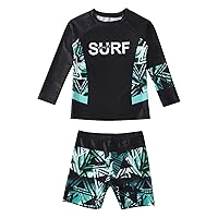 Kids Boys 2pcs Rashguard Swimsuit Long Sleeves Swimming Top with Booty Shorts Set
