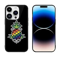 Rainbow Pineapple Protective Phone Case Ultra Slim Glass Case Shockproof Phone Cover Shell Compatible for iPhone 14 Pro