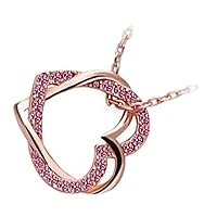 GWG Jewellery 18K Rose Gold Coated Heart Adorned with Coloured Stones Interlocked with Another Heart Love Pendant Necklace