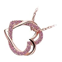 GWG Jewellery 18K Rose Gold Coated Heart Adorned with Coloured Stones Interlocked with Another Heart Love Pendant Necklace