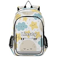 Cute Moon Clouds Stars Customized Kids backpack for School Large Capacity Bookbag School Bag Backpacks Daypack for Girls Boys Outdoor Elementary School Travel with Chest Strap Gifts