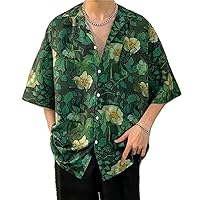 Street Male Shirt Flower Print Summer Casual Cardigan Short Sleeve Blouse Tops for Men