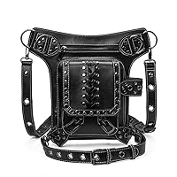 Gothic Leather Waist Bag Fanny Pack Thigh Leg Hip Holster Purse Travel Pouch Hiking Sport Chain Bags for Women Men