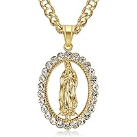 Hip-Hop Stainless Steel Virgin Mary Pendant Necklace Religious Catholic Christian Jewelry with 24 inch Chain