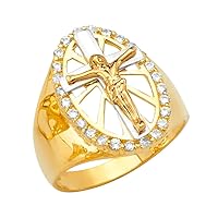 14k Yellow Gold White Gold and Rose Gold Religious Faith Inspiration Jesus Mens CZ Cubic Zirconia Simulated Diamond Ring Size 10 Jewelry for Men