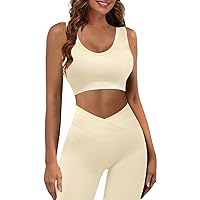 JZC Workout Outfits for Women 2 Piece Ribbed Seamless Yoga Leggings Exercise Sets