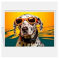 Assortment All Occasion Greeting Cards, Matte White, Dogs Surfers Pop Art, (8 Cards) Size A6 105 x 148 mm 4.1 x 5.8 in #3 (Dalmatian Dog Surfer 1)