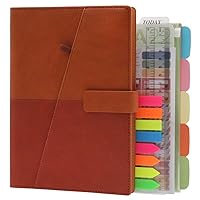 HXRTANGS A5 Loose-Leaf Notebook, Refillable 6-Ring Binder Journal Organizer with Lined Paper + Planner Stickers + Subject Dividers + Index Tabs + Zip Bag + Stencil + Bookmark Ruler, Orange