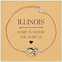 Proud Illinois State Gifts, Illinois home is where the heart is, Christmas Birthday Illinois State Sunflower Bracelet For Men Women