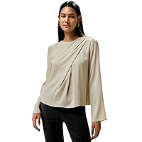 LilySilk Womens Pure Silk Blouse Ladies 22MM One-Shoulder Pleated Flounce Shirt with Bell Sleeves Luxury Elegant Top