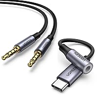 UGREEN 6FT 3.5mm Audio Cable Braided 4-Pole Aux Cord Bundle with USB C to 3.5mm Audio Adapter Braided Type C to Headphone Aux Jack Dongle Compatible with Galaxy S21