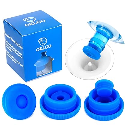 OKLGO 3 and 5 Gallon Water Jug Cap Reusable - Non-Spill 55mm Water Bottle Caps,Silicone Replacement Cap Lids Anti Splash 3 Pack