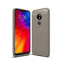Phone Case Protective Case Compatible with Motorola Moto G7 Power Case Carbon Fiber Texture Shockproof TPU Case Anti-Shock Shatter-Resistant Mobile Phone Protective Case (Color : Grey)