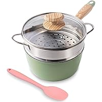 ROCKURWOK 2.5 Quart Green Nonstick Saucepan with Steamer, Bakelite Handle | Pour Spout, Compatible with All Stovetops (Gas, Electric & Induction), Green