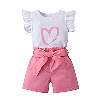 Toddler Baby Girl Clothes Summer Ruffle Sleeve T-Shirt Tops Shorts Outfits Set