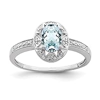 925 Sterling Silver Polished Diamond and Aquamarine Ring Measures 2mm Wide Jewelry for Women - Ring Size Options: 10 5 6 7 8 9
