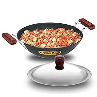 Devyom IL26 Induction Compatible Hard Anodized Flat Bottom Deep Fry Pan/Kadhai with Stainless Steel Lid, 3.75 Liter