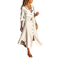 Black Women's Dress, Classic Collar, Long Sleeve, Boho Style, Dual Pocket, Long Length, 60% Cotton 40% Polyester