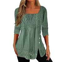 Western Tops for Women Boho Floral Lace Patchwork Tunic Tops Loose Fit Dressy Casual Blouses Shirts