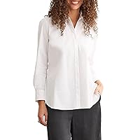 Tribal Women's Classic White Button Up Long Shirt with Roll Up Sleeves