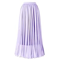 Women's Metallic Shiny Maxi Skirts Lightweight Silky Flowy Skirt for Summer Beach Holiday