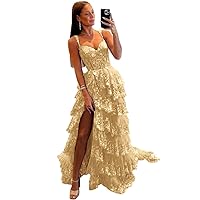 Ruffle Prom Dress Lace Appliques Off The Shoulder Tiered Tulle Corset Long Evening Gown with Split