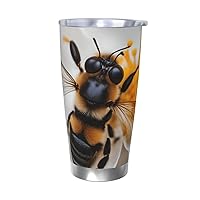 Bee On Honeycomb Print Insulated Mug,20oz Car Mug,304 Stainless Steel Car Mug,Carrying Mug On The Go