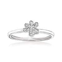 Ross-Simons Diamond-Accented Paw Print Ring in Sterling Silver. Size 6