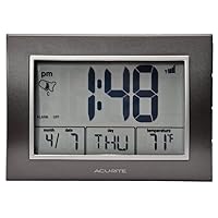 AcuRite Atomic Alarm Clock with Date, Day of Week and Temperature, 0.5, Grey